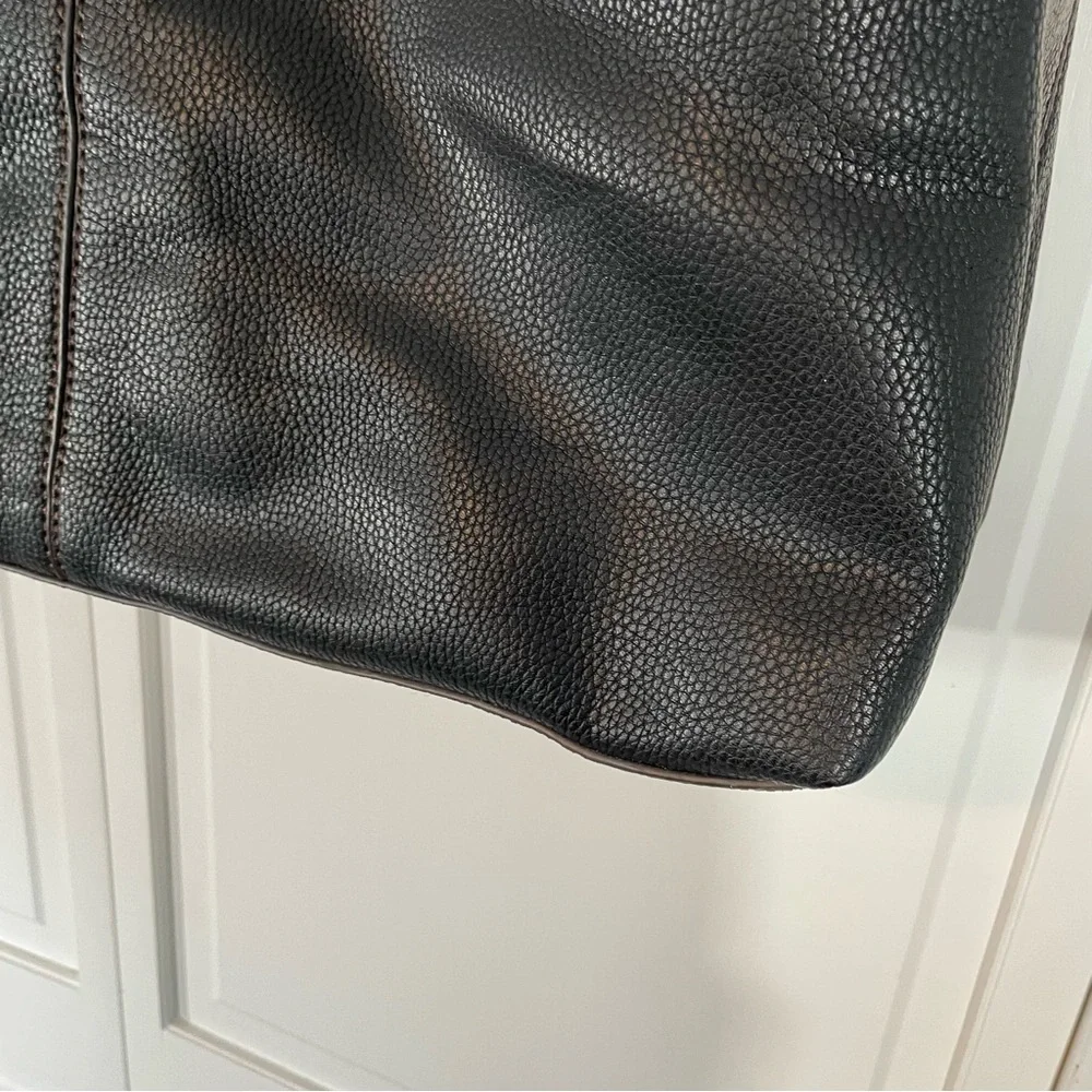 Liz Claiborne Black Faux Leather Shoulder Bag Laptop Office Work Large Tote